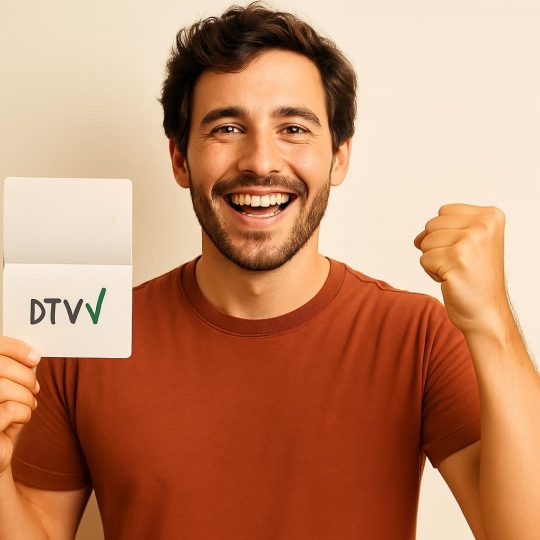 Homme joyeux après avoir obtenu son VISA DTV