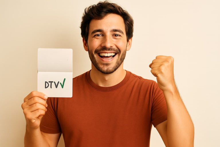 Homme joyeux après avoir obtenu son VISA DTV