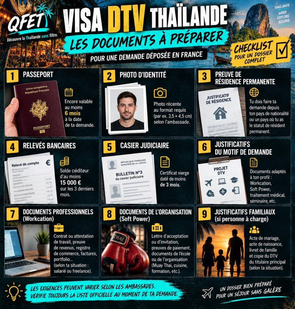 documents requis pour les Français pour l'obtention du visa digital nomad (DTV) Thaïlande