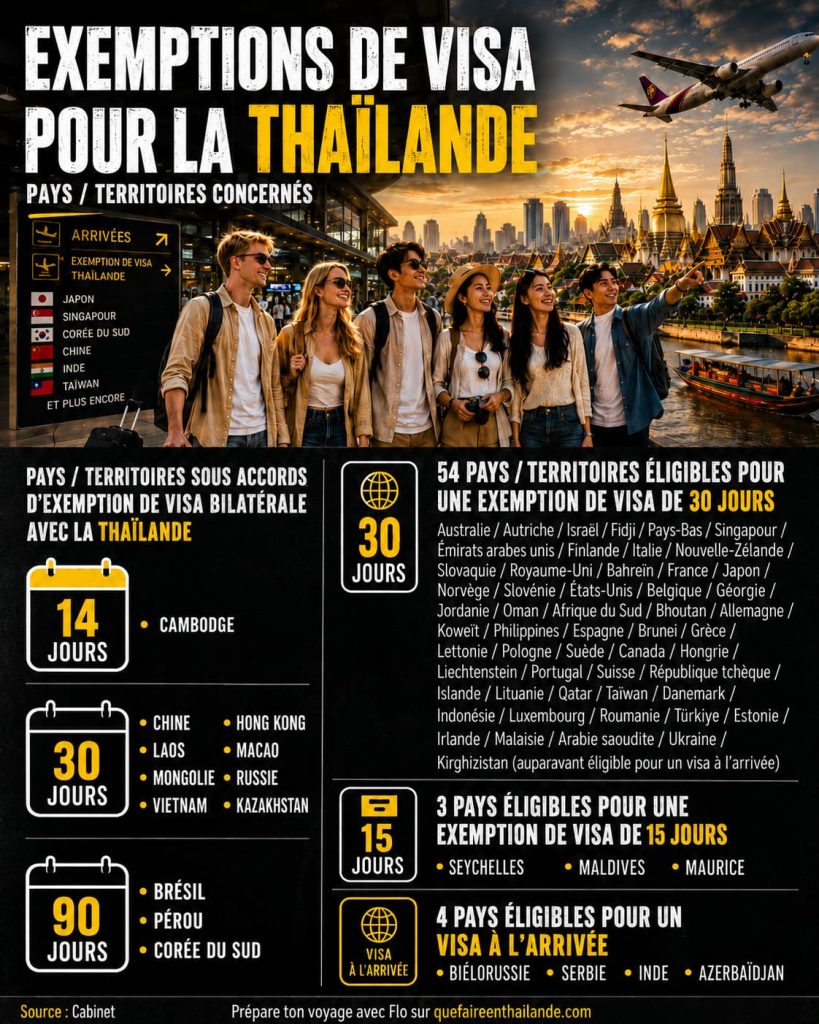 pays exemption visa Thaïlande 30 jours Mai 2026