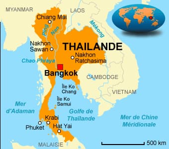 carte montrant où se trouve Bangkok en Thaïlande