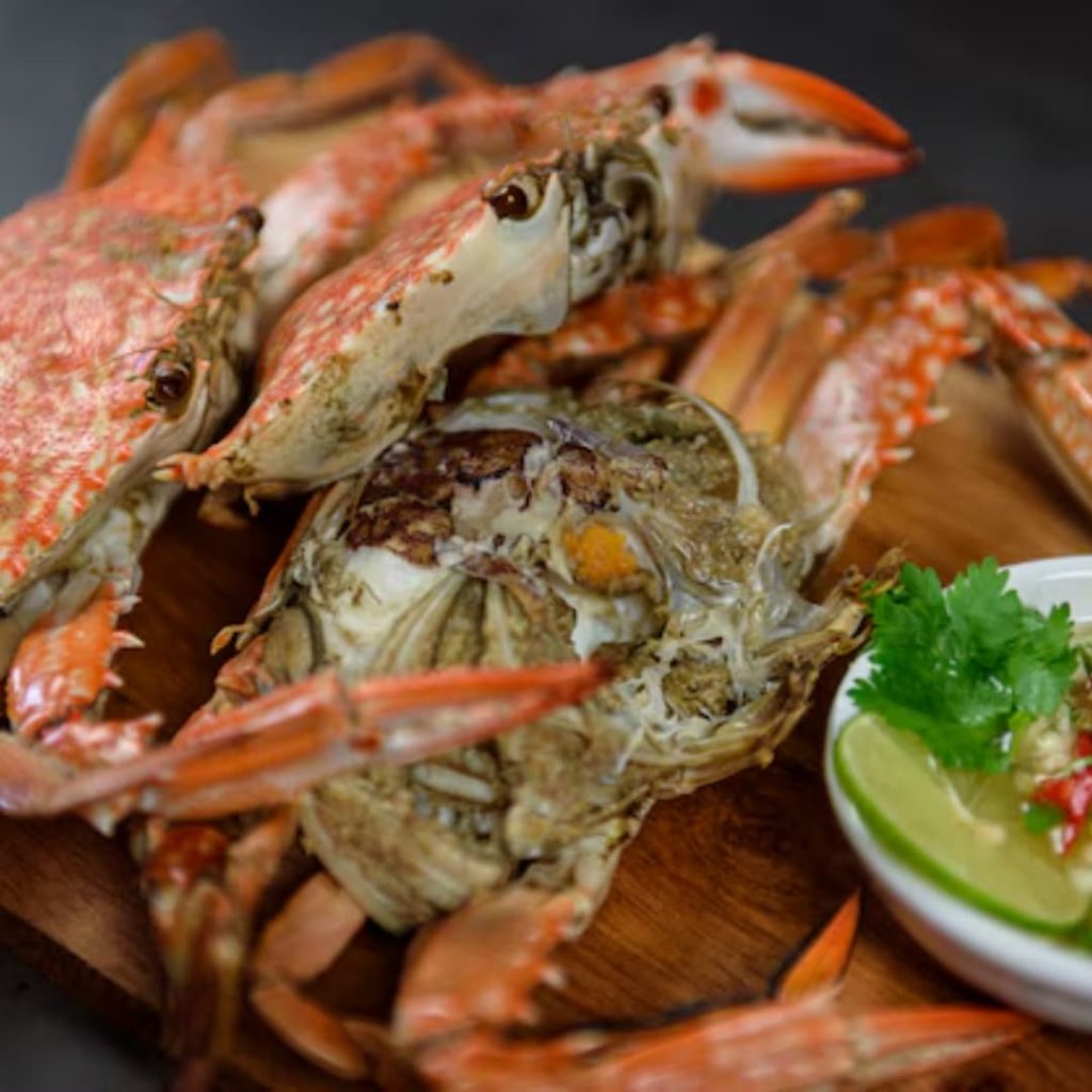 Le crabe bleu à la vapeur