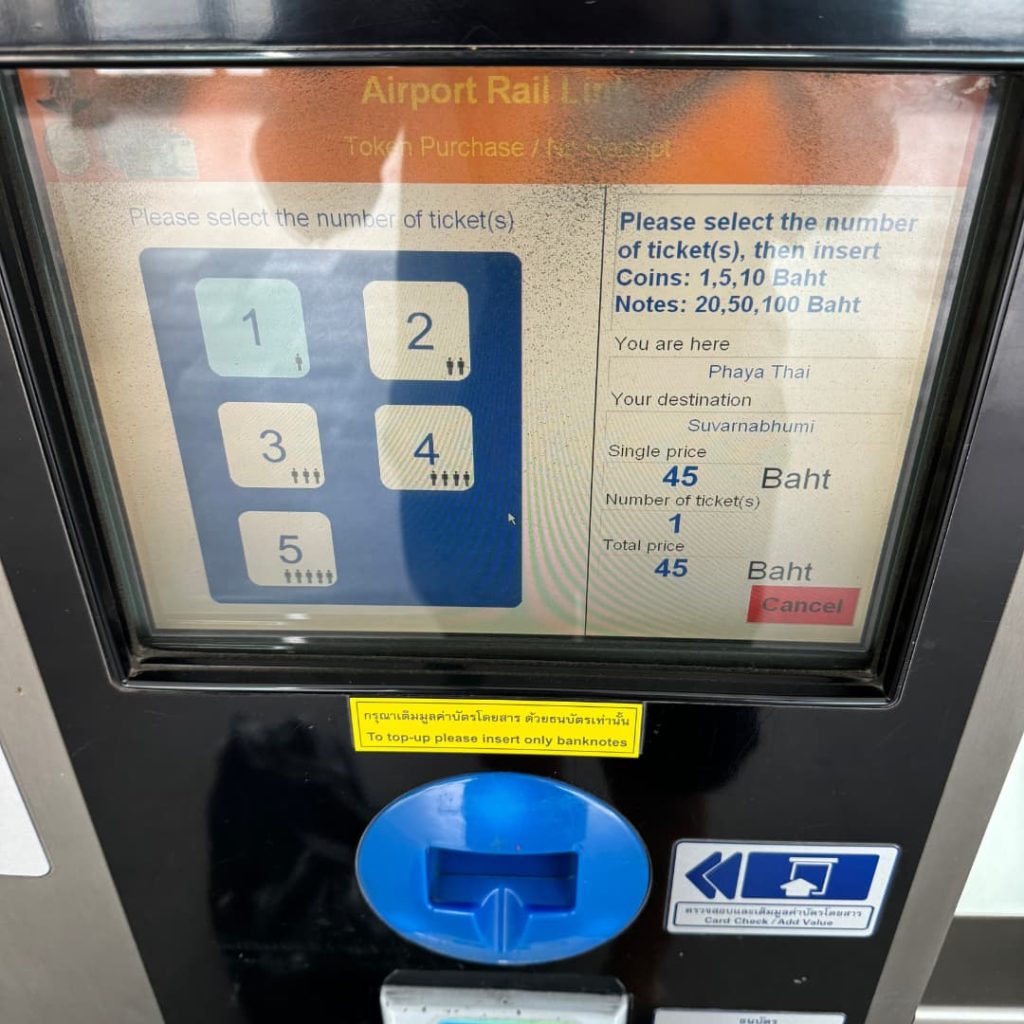 distributeur jeton airport rail link bangkok