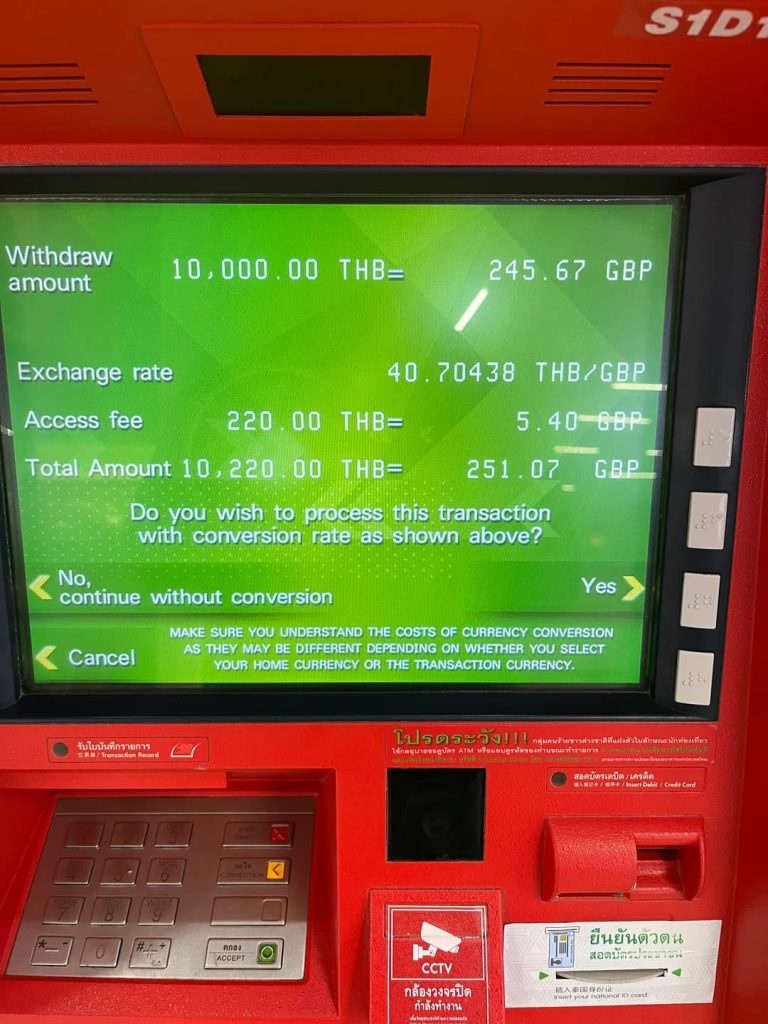 refuser la conversion atm thaïlande