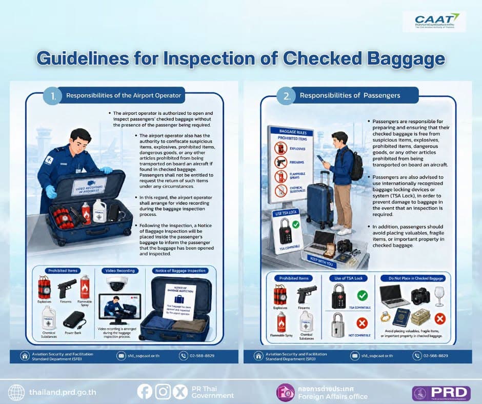 règlement inspection bagage aéroport Thaïlande